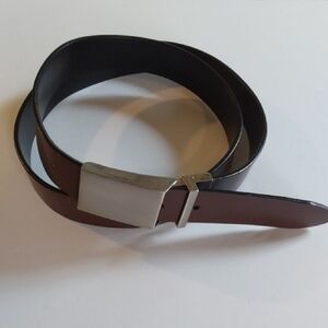 Vintage Black/Brown Leather Belt with Silver Buckle Reversible Sz.Large